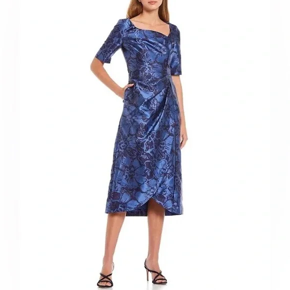 knee length dresses for ladies House of CB Tallulah Blue Vintage Floral Puff Sleeve Midi Dress UK S